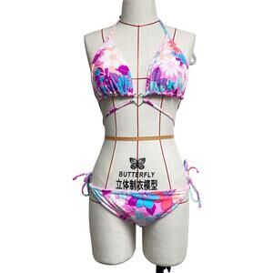 Breaking Waves Womens Size L Floral Pink Glitter Reversible Bikini